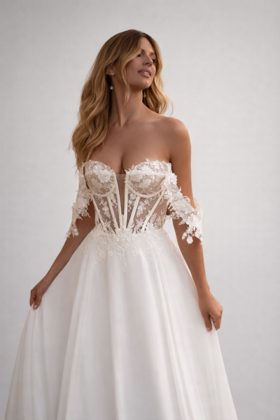 Hochzeitskleid in A-Linie aus Chiffon mit durchscheinendem Mieder HOLLAND